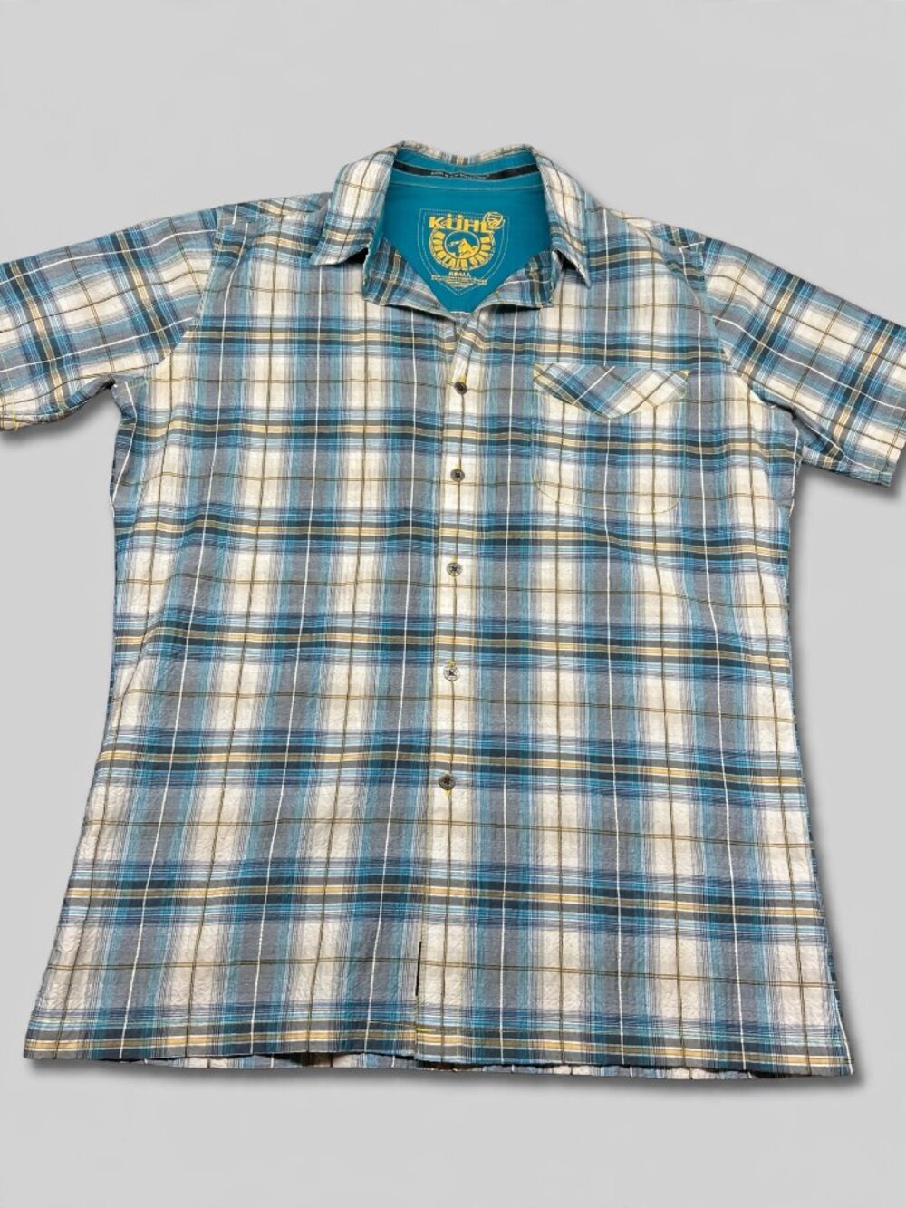KUHL Mens Blue Plaid Short Sleeve Button Up Shirt Size S